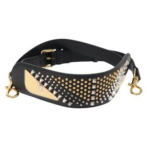 FENDI Monster Studs Shoulder Strap Leather 31.5""-39.4"" Black Gold Auth am9364